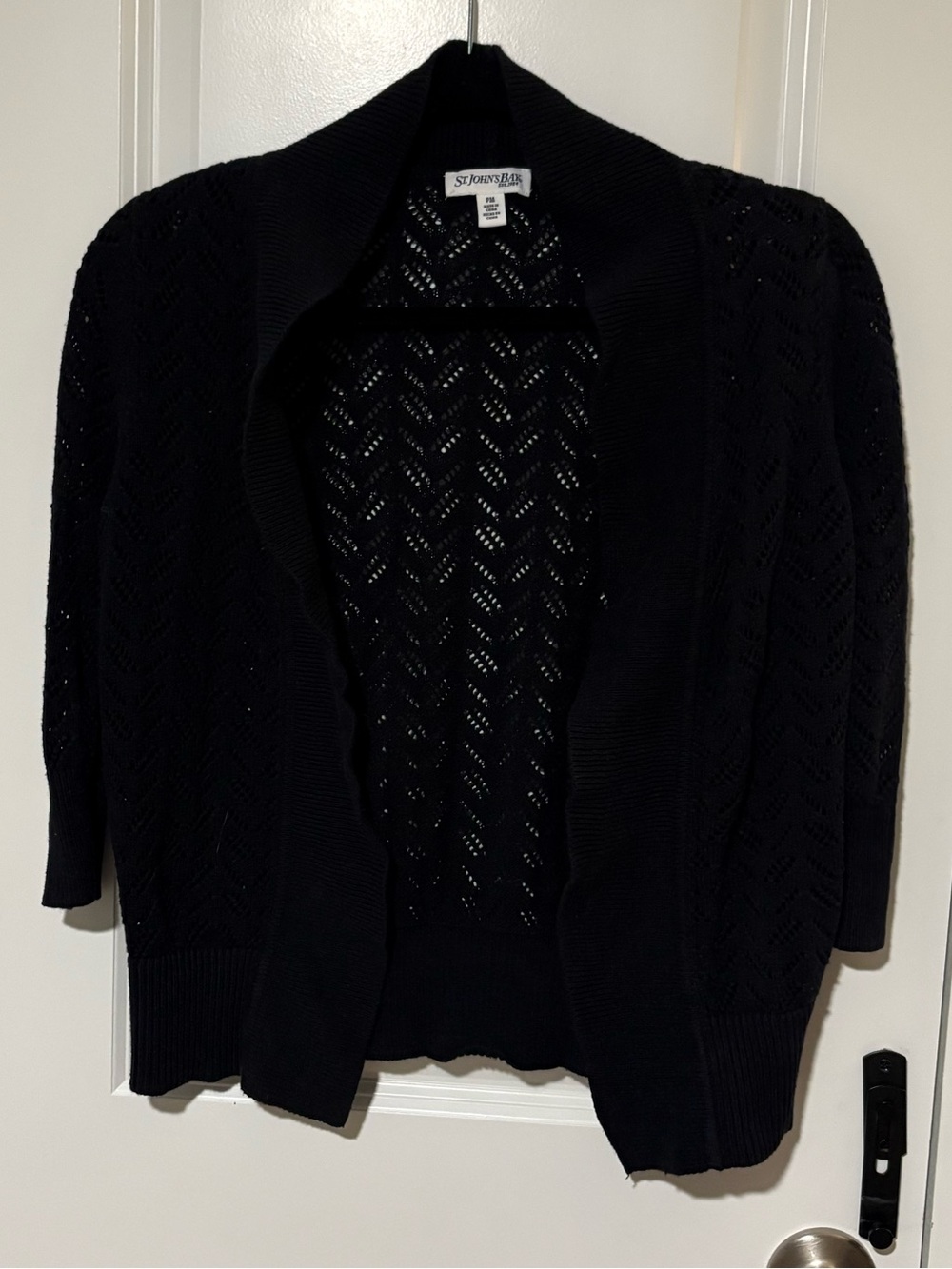 St. John’s Bay Black Pointelle Open Front Shawl Cardigan Petite Medium
